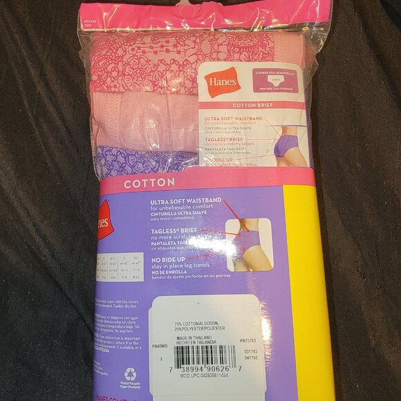 12 PAIRS New HANES LACE EFFECTS Women's Cotton Briefs Size 9 Pink Plush Comfort - Picture 3 of 5